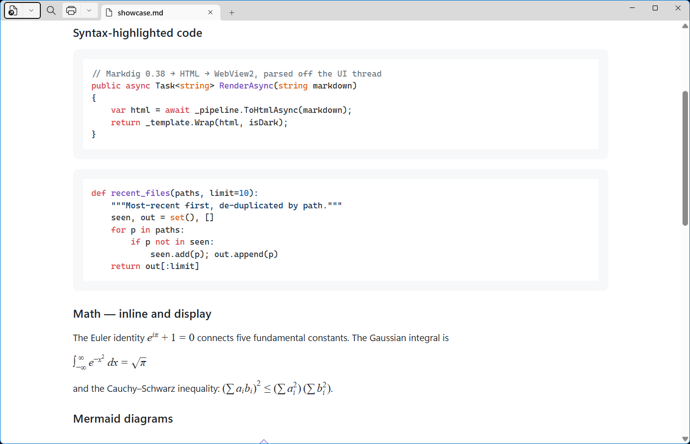 C# and Python code rendered with syntax highlighting in Njamr